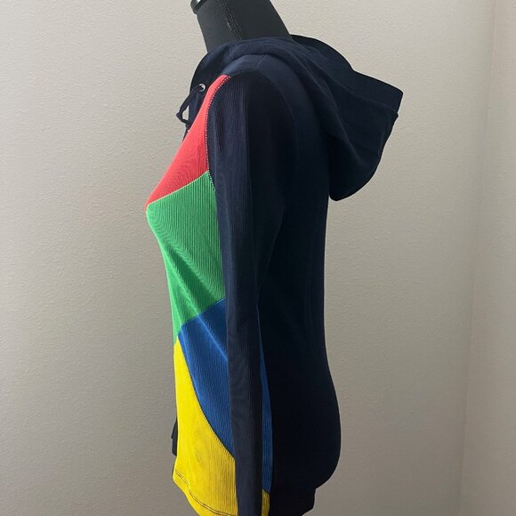 LRL LAUREN ACTIVE RALPH LAUREN THERMAL HOODED COLOR BLOCK TOP Women's Size Small - Picture 6 of 11